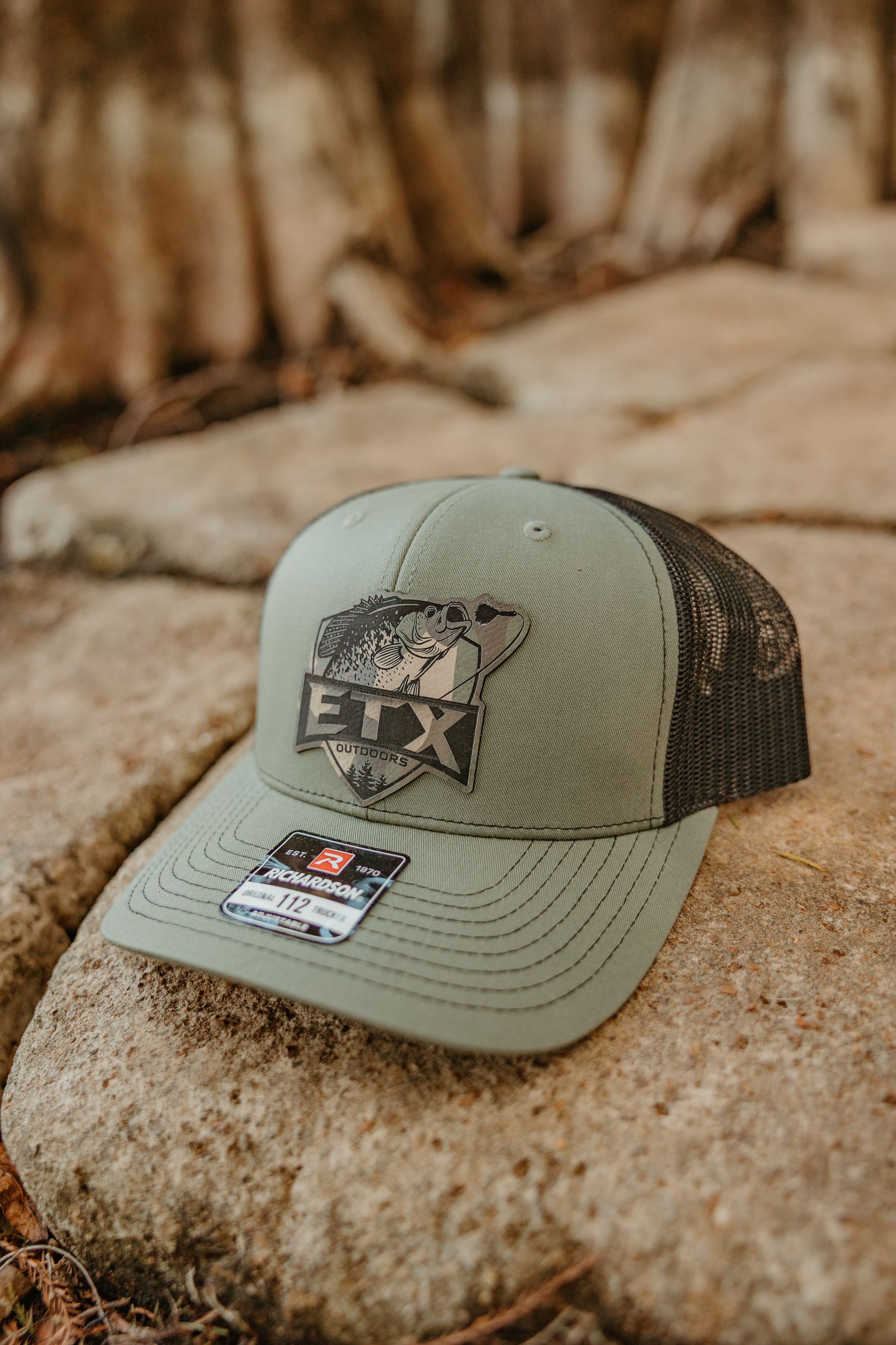ETX Outdoors Crappie Leather Patch Trucker Hat