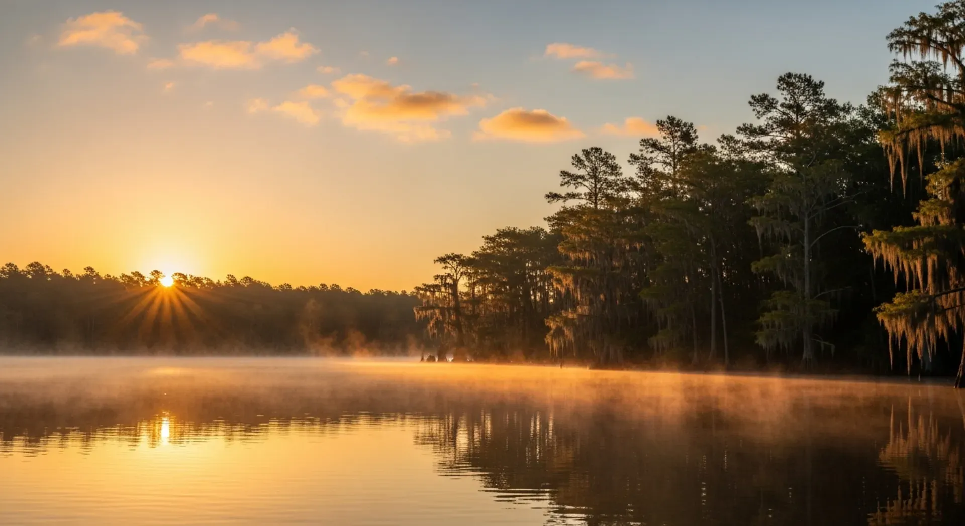 Fishing on an East Texas lake at sunrise